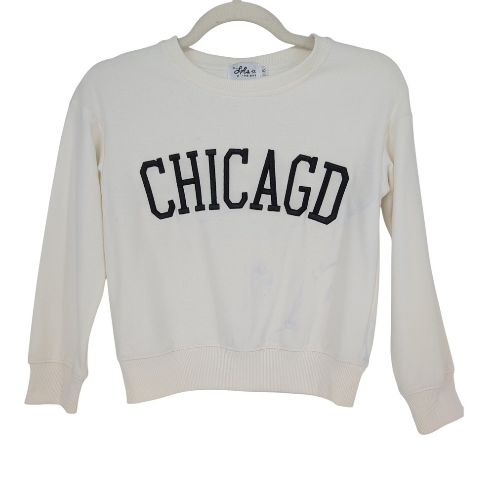Lola + The Boys Chicago Sweatshirt Kids 6 Cream Embroidered Pullover City
